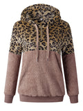 Womens Leopard surdimensionné chaud Fuzzy Hoodies Pull Sweat à capuche Outwear
