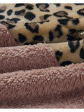 Womens Leopard Oversized Warm Fuzzy Hoodies Pullover Hooded Sweatshirt Outwear