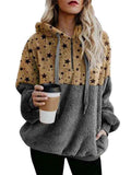Womens Leopard Oversized Warm Fuzzy Hoodies Pullover Hooded Sweatshirt Outwear