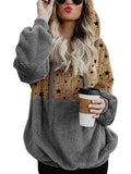 Womens Leopard Oversized Warm Fuzzy Hoodies Pullover Hooded Sweatshirt Outwear
