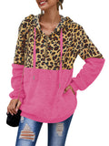 Womens Leopard Oversized Warm Fuzzy Hoodies Pullover Hooded Sweatshirt Outwear