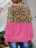 Womens Leopard Oversized Warm Fuzzy Hoodies Pullover Hooded Sweatshirt Outwear