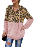 Womens Leopard Oversized Warm Fuzzy Hoodies Pullover Hooded Sweatshirt Outwear