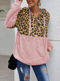 Womens Leopard Oversized Warm Fuzzy Hoodies Pullover Hooded Sweatshirt Outwear
