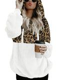 Womens Leopard surdimensionné chaud Fuzzy Hoodies Pull Sweat à capuche Outwear
