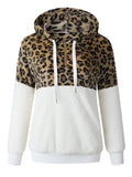 Womens Leopard Oversized Warm Fuzzy Hoodies Pullover Hooded Sweatshirt Outwear
