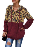 Womens Leopard Oversized Warm Fuzzy Hoodies Pullover Hooded Sweatshirt Outwear