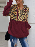 Womens Leopard Oversized Warm Fuzzy Hoodies Pullover Hooded Sweatshirt Outwear