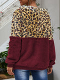 Womens Leopard Oversized Warm Fuzzy Hoodies Pullover Hooded Sweatshirt Outwear