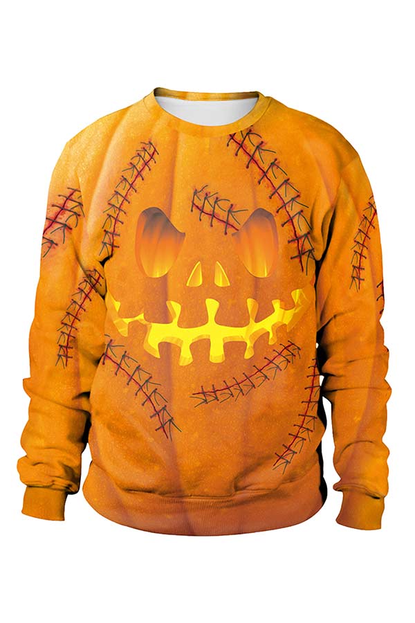 Angry Pumpkin Oversized Halloween Pullover Sweatshirt Orange