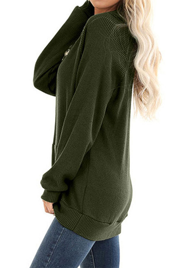 Casual Loose Long Sleeve Pocket Hood Sweater Olive