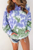 Drop Shoulder Tie Dye Hoodie With Kangaroo Pocket Turquoise