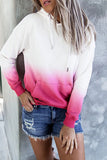 Casual Long Sleeve Ombre Hoodie Rose Red