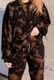 Crew Neck Sweatshirt With Tie Dye Print Brown