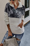 Drop Shoulder Faux Fur Zip Half Fleece Sweatshirt