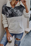 Drop Shoulder Faux Fur Zip Half Fleece Sweatshirt