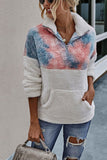 Tie Dye Block Kangaroo Pocket Fleece Sweatshirt Tangerine