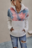 Tie Dye Block Kangaroo Pocket Fleece Sweatshirt Tangerine