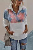 Tie Dye Block Kangaroo Pocket Fleece Sweatshirt Tangerine