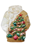 Long Sleeve Drawstring Neck Shell Print Christmas Hoodie Apricot