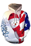 Snowman Long Sleeve Kangaroo Pocket Pullover Hoodie Beige