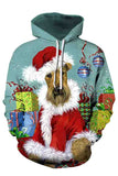 Christmas Dog Print Long Sleeve Pullover Hoodie Camel