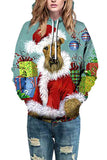 Christmas Dog Print Long Sleeve Pullover Hoodie Camel