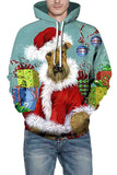 Christmas Dog Print Long Sleeve Pullover Hoodie Camel