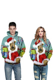 Christmas Dog Print Long Sleeve Pullover Hoodie Camel