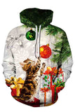 Cute Cat Christmas Tree Print Pullover Hoodie Chestnut