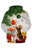 Cute Cat Christmas Tree Print Pullover Hoodie Chestnut