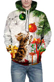 Cute Cat Christmas Tree Print Pullover Hoodie Chestnut