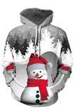 Unisex Snowman Print Long Sleeve Pullover Hoodie Grey