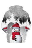 Unisex Snowman Print Long Sleeve Pullover Hoodie Grey