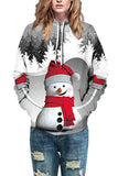 Unisex Snowman Print Long Sleeve Pullover Hoodie Grey