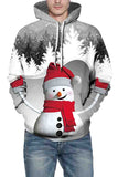 Unisex Snowman Print Long Sleeve Pullover Hoodie Grey