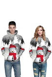 Unisex Snowman Print Long Sleeve Pullover Hoodie Grey