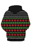 Long Sleeve Christmas Cat Print Pullover Hoodie Olive Green