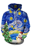 Christmas Graffiti Long Sleeve Pocket Casual Hoodie Sapphire Blue