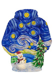 Christmas Graffiti Long Sleeve Pocket Casual Hoodie Sapphire Blue