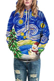 Christmas Graffiti Long Sleeve Pocket Casual Hoodie Sapphire Blue