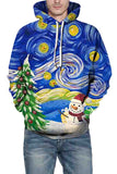 Christmas Graffiti Long Sleeve Pocket Casual Hoodie Sapphire Blue