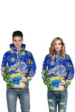Christmas Graffiti Long Sleeve Pocket Casual Hoodie Sapphire Blue