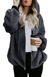 Zip Pocket Hooded Fleece Jacket Dark Gray