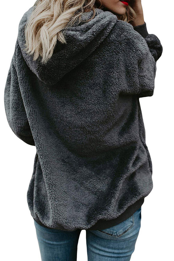 Zip Pocket Hooded Fleece Jacket Dark Gray