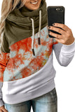 Color Block Drawstring Long Sleeve Hoodie For Women