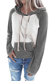 Plus Size Long Sleeve Color Block Pullover Hoodie