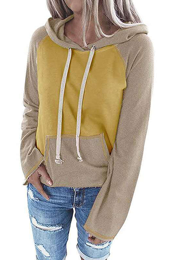 Plus Size Womens Color Block Pullover Hoodie Sweatshirts Tops
