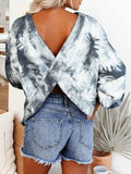Pull court tie-dye à col en V pour femme