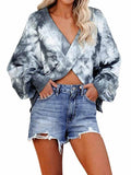 Pull court tie-dye à col en V pour femme